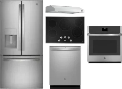 5 Piece Package Includes Refrigerator, Cooktop, Wall Oven, Hood And Dishwasher