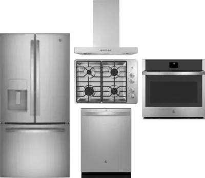 5 Piece Package Includes Refrigerator, Cooktop, Wall Oven, Hood And Dishwasher