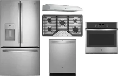 5 Piece Package Includes Refrigerator, Cooktop, Wall Oven, Hood And Dishwasher