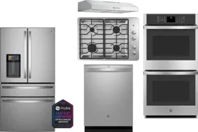 5 Piece Package Includes Refrigerator, Cooktop, Wall Oven, Hood And Dishwasher