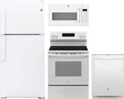 4 Piece Package Includes Refrigerator, Range, Microwave And Dishwasher
