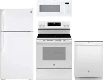 4 Piece Package Includes Refrigerator, Range, Microwave And Dishwasher