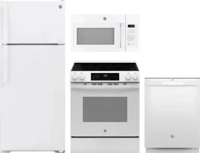 4 Piece Package Includes Refrigerator, Range, Microwave And Dishwasher