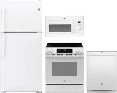 4 Piece Package Includes Refrigerator, Range, Microwave And Dishwasher