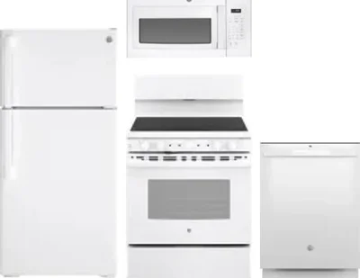 4 Piece Package Includes Refrigerator, Range, Microwave And Dishwasher