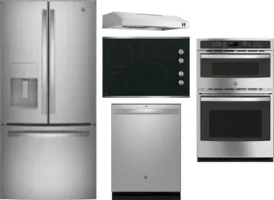 5 Piece Package Includes Refrigerator, Cooktop, Wall Oven, Hood And Dishwasher