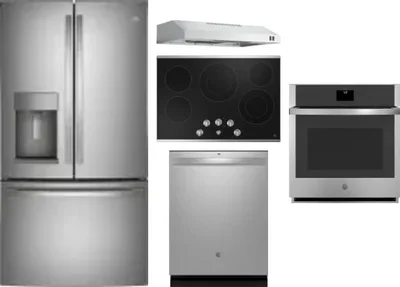 5 Piece Package Includes Refrigerator, Cooktop, Wall Oven, Hood And Dishwasher