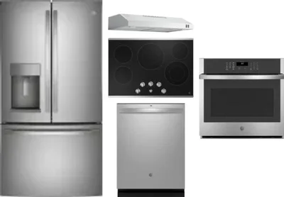 5 Piece Package Includes Refrigerator, Cooktop, Wall Oven, Hood And Dishwasher