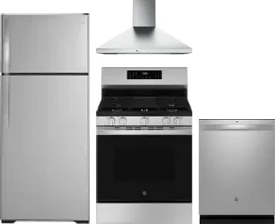 4 Piece Package Includes Refrigerator, Range, Hood And Dishwasher