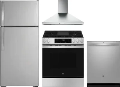 4 Piece Package Includes Refrigerator, Range, Hood And Dishwasher