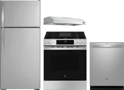 4 Piece Package Includes Refrigerator, Range, Hood And Dishwasher