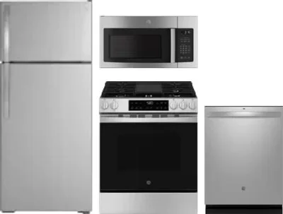 4 Piece Package Includes Refrigerator, Range, Microwave And Dishwasher