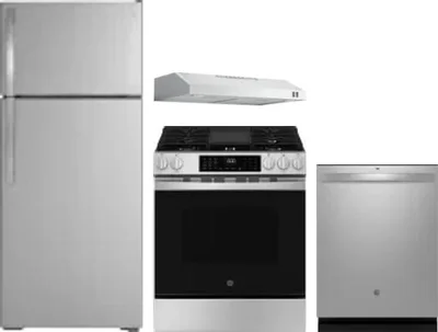 4 Piece Package Includes Refrigerator, Range, Hood And Dishwasher