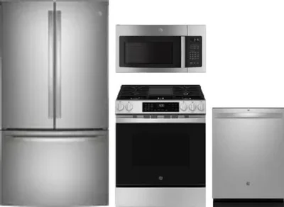 4 Piece Package Includes Refrigerator, Range, Microwave And Dishwasher