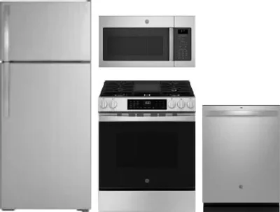 4 Piece Package Includes Refrigerator, Range, Microwave And Dishwasher