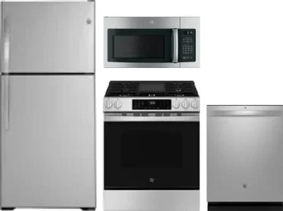 4 Piece Package Includes Refrigerator, Range, Microwave And Dishwasher