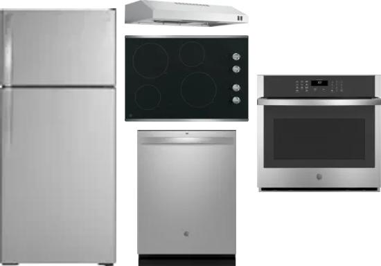 5 Piece Package Includes Refrigerator, Cooktop, Wall Oven, Hood And Dishwasher