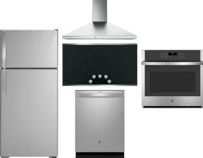 5 Piece Package Includes Refrigerator, Cooktop, Wall Oven, Hood And Dishwasher