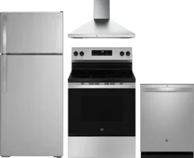 4 Piece Package Includes Refrigerator, Range, Hood And Dishwasher