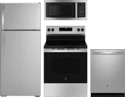 4 Piece Package Includes Refrigerator, Range, Microwave And Dishwasher