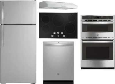 5 Piece Package Includes Refrigerator, Cooktop, Wall Oven, Hood And Dishwasher