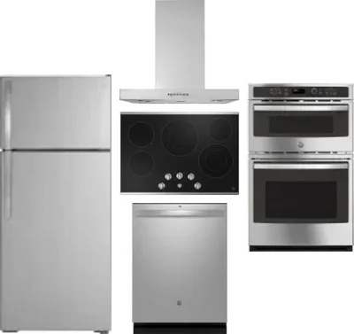 5 Piece Package Includes Refrigerator, Cooktop, Wall Oven, Hood And Dishwasher