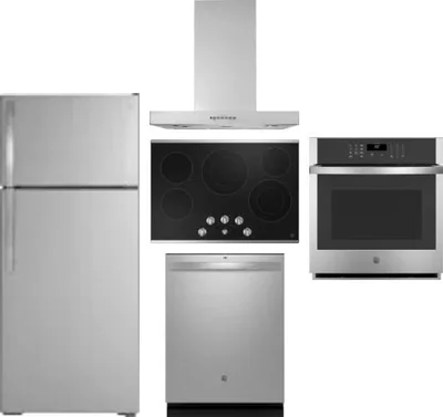 5 Piece Package Includes Refrigerator, Cooktop, Wall Oven, Hood And Dishwasher