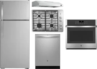 5 Piece Package Includes Refrigerator, Cooktop, Wall Oven, Hood And Dishwasher