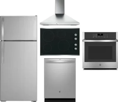 5 Piece Package Includes Refrigerator, Cooktop, Wall Oven, Hood And Dishwasher