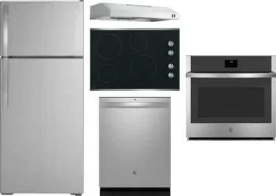 5 Piece Package Includes Refrigerator, Cooktop, Wall Oven, Hood And Dishwasher