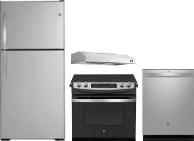 4 Piece Package Includes Refrigerator, Range, Hood And Dishwasher