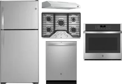 5 Piece Package Includes Refrigerator, Cooktop, Wall Oven, Hood And Dishwasher