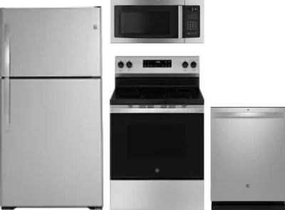 4 Piece Package Includes Refrigerator, Range, Microwave And Dishwasher