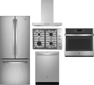 5 Piece Package Includes Refrigerator, Cooktop, Wall Oven, Hood And Dishwasher