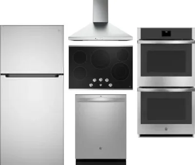 5 Piece Package Includes Refrigerator, Cooktop, Wall Oven, Hood And Dishwasher