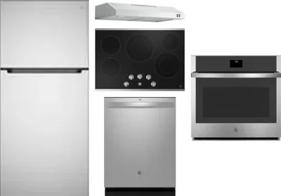 5 Piece Package Includes Refrigerator, Cooktop, Wall Oven, Hood And Dishwasher