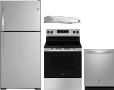4 Piece Package Includes Refrigerator, Range, Hood And Dishwasher
