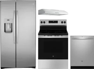4 Piece Package Includes Refrigerator, Range, Hood And Dishwasher