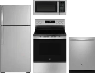4 Piece Package Includes Refrigerator, Range, Microwave And Dishwasher