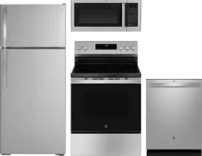 4 Piece Package Includes Refrigerator, Range, Microwave And Dishwasher