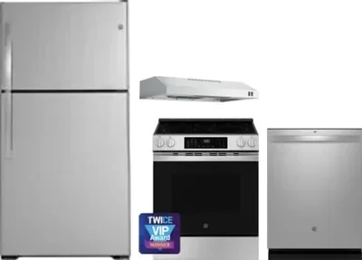 4 Piece Package Includes Refrigerator, Range, Hood And Dishwasher
