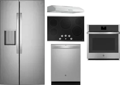 5 Piece Package Includes Refrigerator, Cooktop, Wall Oven, Hood And Dishwasher
