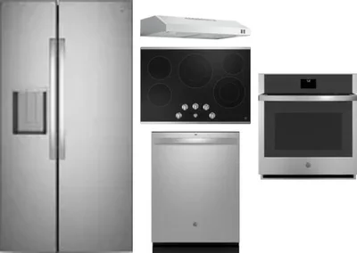 5 Piece Package Includes Refrigerator, Cooktop, Wall Oven, Hood And Dishwasher