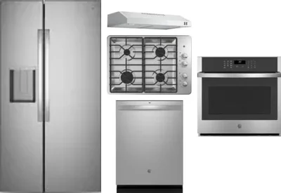 5 Piece Package Includes Refrigerator, Cooktop, Wall Oven, Hood And Dishwasher