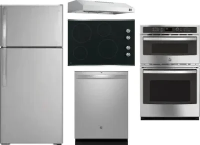 5 Piece Package Includes Refrigerator, Cooktop, Wall Oven, Hood And Dishwasher