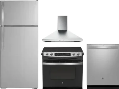 4 Piece Package Includes Refrigerator, Range, Hood And Dishwasher