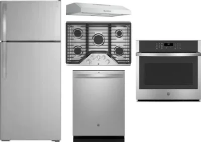 5 Piece Package Includes Refrigerator, Cooktop, Wall Oven, Hood And Dishwasher