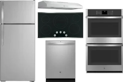 5 Piece Package Includes Refrigerator, Cooktop, Wall Oven, Hood And Dishwasher