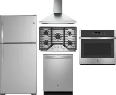 5 Piece Package Includes Refrigerator, Cooktop, Wall Oven, Hood And Dishwasher