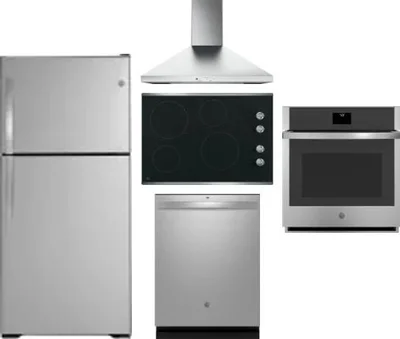 5 Piece Package Includes Refrigerator, Cooktop, Wall Oven, Hood And Dishwasher